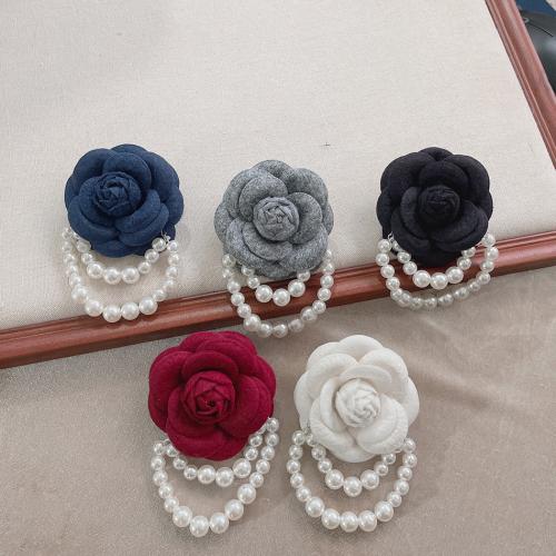 Kunststof Pearl Brooch, Doek, met Plastic Pearl, handgemaakt, voor vrouw, meer kleuren voor de keuze, Verkocht door PC