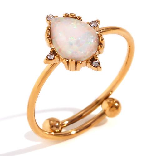 Rostfritt stål Rhinestone Fingerringar, 316L rostfritt stål, med Opal, 18K guldpläterad, mode smycken & olika stilar för val & för kvinna & med strass, gyllene, Säljs av PC