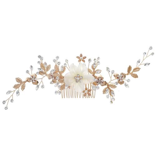 Decoratieve Kammen, Messing, met Plastic Pearl, mode sieraden & voor vrouw & met strass, gouden, 270x70mm, Verkocht door PC