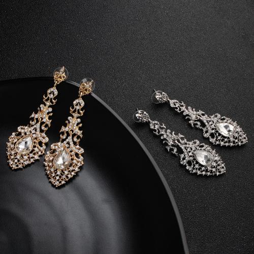 Zinc Alloy Drop Earrings fashion jewelry & for woman & with rhinestone Sold By Pair