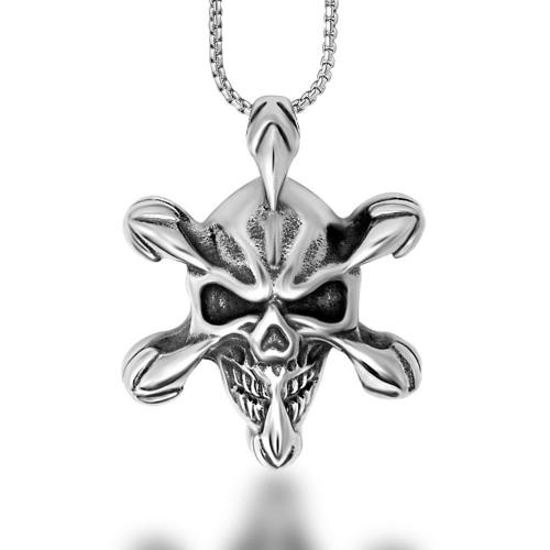 Roestvrij staal Skull Hangers, 304 roestvrij staal, Schedel, gepolijst, mode sieraden & voor de mens, 31.40x3.94mm, Verkocht door PC