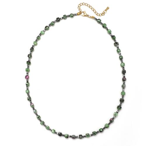 Pierre naturelle collier, avec Acier inoxydable 304, avec 5cm chaînes de rallonge, Style bohème & pour femme, plus de couleurs à choisir, stone:4mm, Longueur Environ 40 cm, Vendu par PC