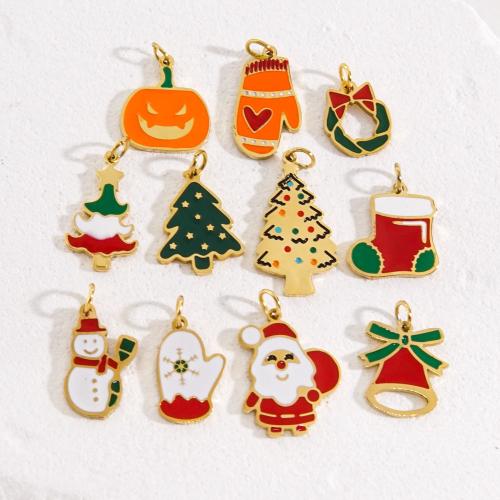 Stainless Steel Pendants 304 Stainless Steel Vacuum Ion Plating & Christmas Design & DIY & enamel Sold By PC