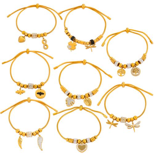 Pulseira de aço titânio, Partículas de aço, joias de moda & Vario tipos a sua escolha & para mulher & com strass, dourado, vendido por PC