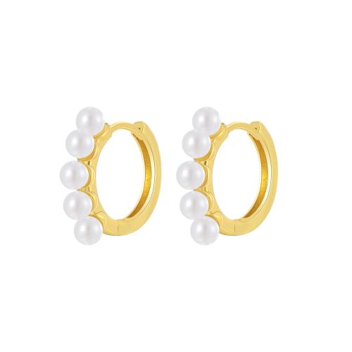 Messing Spring hoop oorbellen, met Plastic Pearl, plated, voor vrouw, meer kleuren voor de keuze, 14x20mm, Verkocht door pair