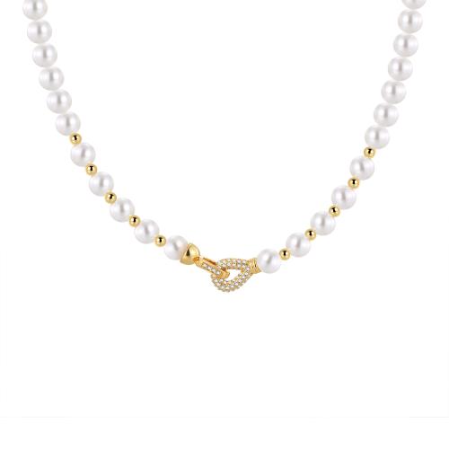 Kubieke Zirkoon Micro Pave Brass Ketting, Messing, met Plastic Pearl, plated, micro pave zirconia & voor vrouw, meer kleuren voor de keuze, Lengte Ca 45 cm, Verkocht door PC