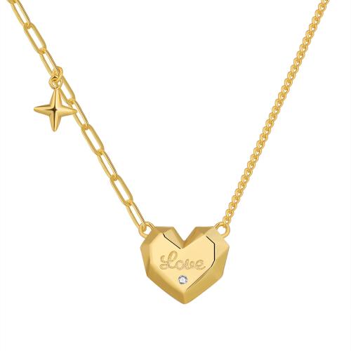 Circón cúbico Micro pavimentar collar de cobre amarillo, metal, Corazón, chapado, micro arcilla de zirconia cúbica & para mujer, más colores para la opción, longitud aproximado 45-50 cm, Vendido por UD