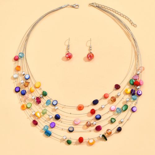 Zinklegering Sieraden Sets, oorbel & halsketting, Zinc Alloy, met Schelp & Kristal, plated, 2 stuks & voor vrouw, meer kleuren voor de keuze, Verkocht door Stel