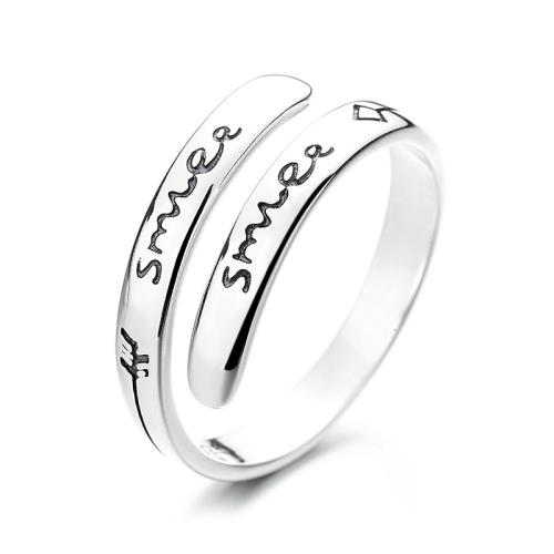 Argent sterling 925 Cuff Bague, Style coréen & avec le motif de lettre & pour femme, 7mm, Taille:6-9, Vendu par PC