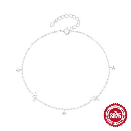 925 sterling silver anklet, med 1.18inch extender kedja, micro bana cubic zirconia & för kvinna, silver, Längd Ca 7.9 inch, Säljs av PC