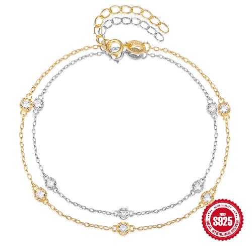 925 de prata esterlina pulseira, with 2inch extender chain, micro pavimento em zircônia cúbica & para mulher, Mais cores pare escolha, comprimento Aprox 6.7 inchaltura, vendido por PC