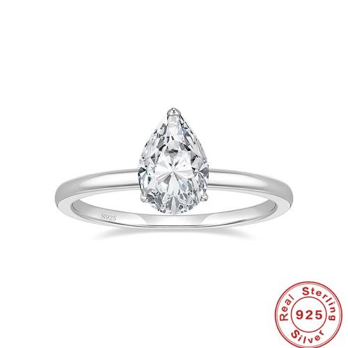 Plata de ley 925 anillo, Pera, chapado en platina real, diverso tamaño para la opción & micro arcilla de zirconia cúbica & para mujer, tamaño:7-9, Vendido por UD