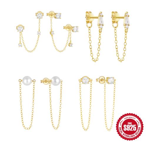 925 Sterling Sølv Drop Earring, med Plastic Pearl, forskellige stilarter for valg & Micro Pave cubic zirconia & for kvinde, Solgt af par