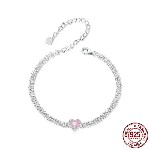 925 Sterling Silver Bracelet, le 2.36inch slabhra extender, Croí, platanam plátáilte, micrea réiteach zirconia ciúbach & do bhean, Fad Thart 5.91 Inse, Díolta De réir PC