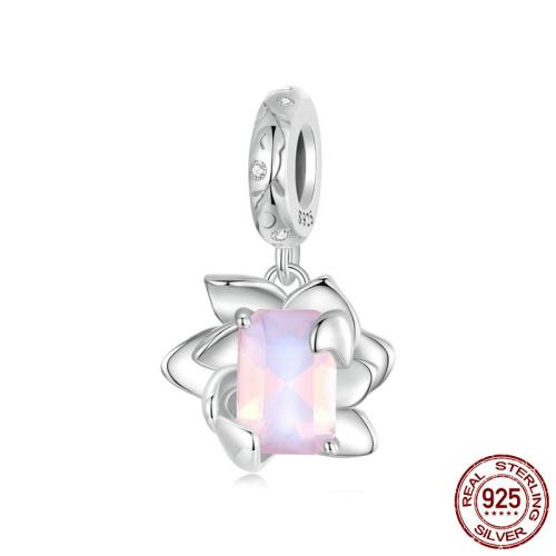 Cubic Zirconia Micro Pave Sterling Silver Pendant, 925 sterling silver, med Glas, Lotus, platinerade, DIY & micro bana cubic zirconia, 12x22mm, Hål:Ca 4.5mm, Säljs av PC