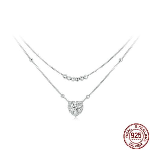 925 sterling silver Halsband, med Moissanite (på), med 1.97inch extender kedja, Hjärta, platinerade, Dubbla lager & box kedja & micro bana cubic zirconia & för kvinna, Längd Ca 15.75 inch, Säljs av PC