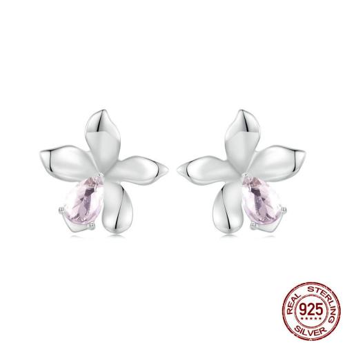 925 sterling silver Stud Earring, med Glas, Blomma, platinerade, mode smycken & för kvinna, 13x13mm, Säljs av Par