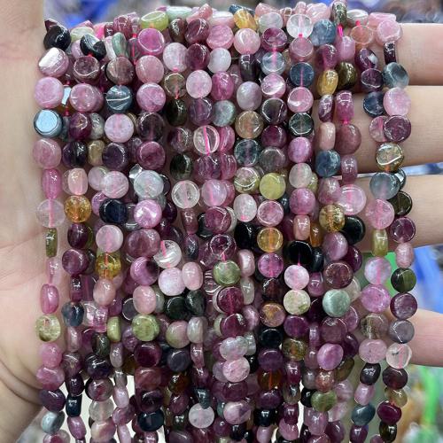 Gemstone šperky Korálky, Tourmaline, Flat Round, módní šperky & DIY, smíšené barvy, 6.70mm, Prodáno za Cca 38 cm Strand