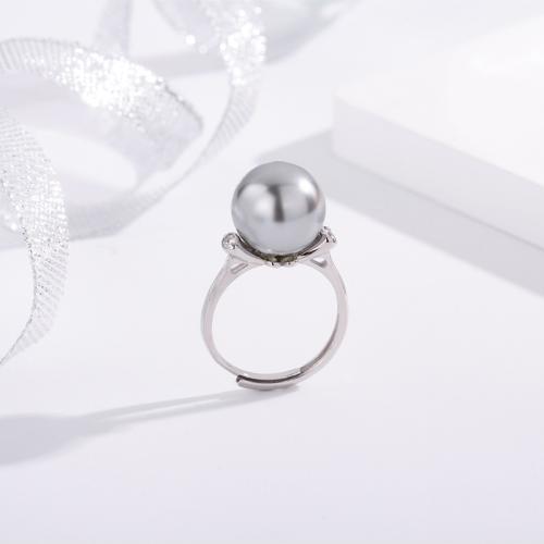 Cubic Zirconia micr3ofono pavimenta anillos de plata esterlina, Plata de ley 925, con Shell Pearl, Joyería & micro arcilla de zirconia cúbica & para mujer, más colores para la opción, tamaño:7, Vendido por UD