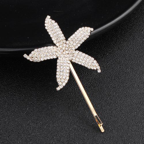 Hair Slide Zinc Alloy Starfish handmade fashion jewelry & for children & with rhinestone golden Sold By Pair