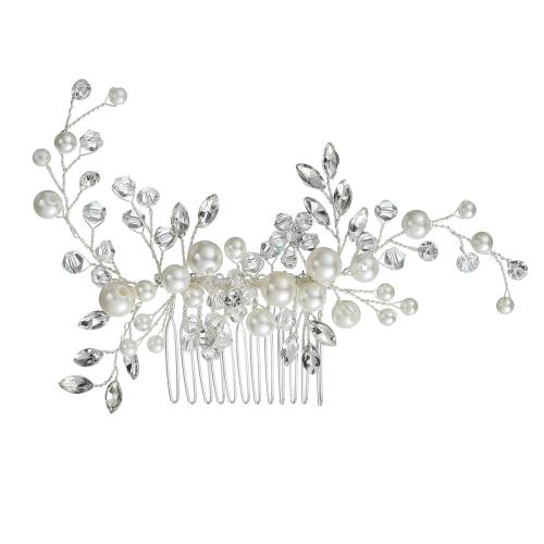 Maisiúil Gruaige Combs, Sinc Alloy, le Crystal & Pearl Plaisteacha, jewelry faisin & do bhean & le rhinestone, airgid, 140x70mm, Díolta De réir PC