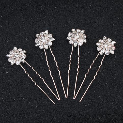 Bâton de cheveux, alliage de zinc, bijoux de mode & pour femme & avec strass, argent, 75x20mm, 4PC/sac, Vendu par sac