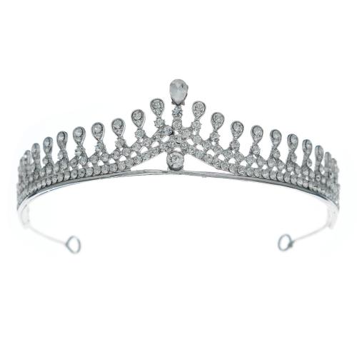 Tiaras, liga de zinco, joias de moda & para mulher & com strass, prateado, vendido por PC