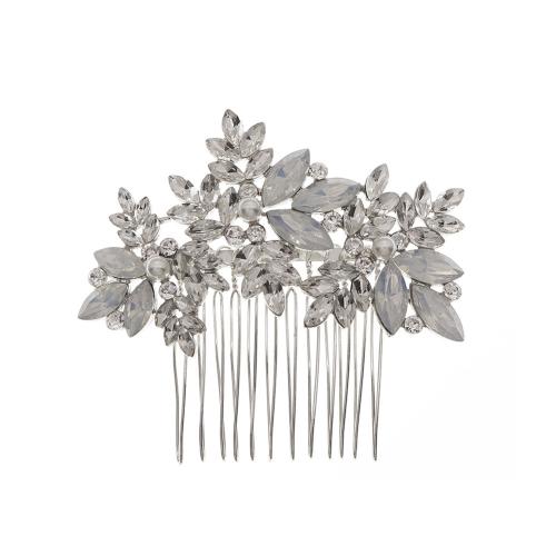 Decorative Hair Combs Zinc Alloy fashion jewelry & for woman & with rhinestone silver color Sold By PC