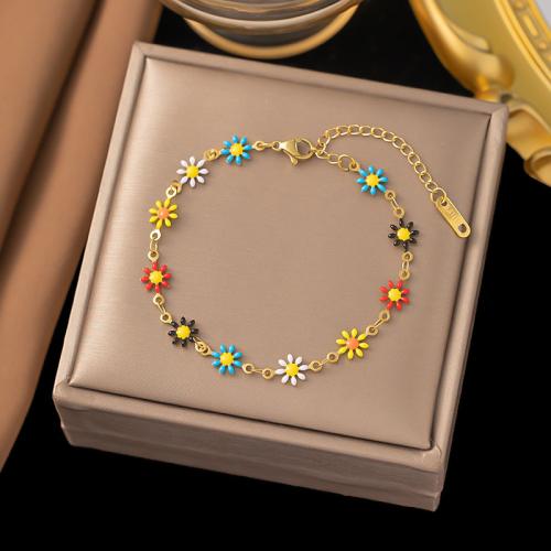 Sets de Joyas, Partículas de acero, con 5cm extender cadena, Flor, chapado en color dorado, diferentes estilos para la opción & para mujer & esmalte, más colores para la opción, libre de níquel, plomo & cadmio, Vendido por UD