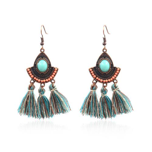 Boucles d'oreilles en alliage de zinc, avec Caddice & turquoise, Placage, bijoux de mode & style folk & pour femme, 75x31mm, Vendu par paire