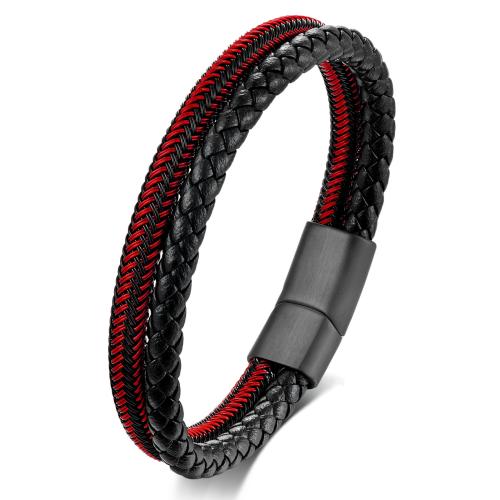 PU cavo bracciali, 304 acciaio inox, with PU microfibra & 316 acciaio inox, placcato, unisex & stili diversi per la scelta, nessuno, Lunghezza Appross. 21 cm, Venduto da PC