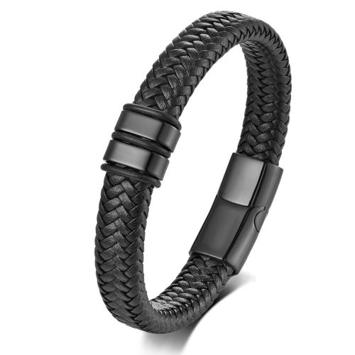 PU cavo bracciali, 304 acciaio inox, with PU microfibra, lucido, unisex & formato differente per scelta, nero, Venduto da PC