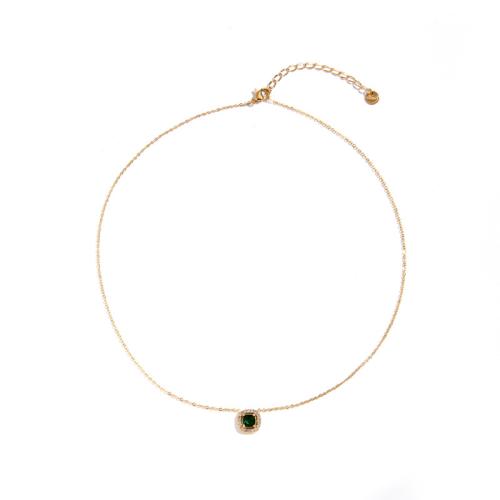 Collier d'acier titane, pavé de micro zircon & pour femme, plus de couleurs à choisir, Longueur Environ 41-50 cm, Vendu par PC