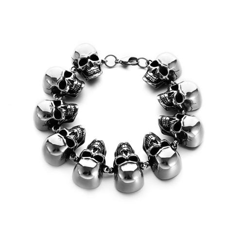 Zinklegering armbandkettingen, Zinc Alloy, plated, punk stijl & voor de mens, zilver, Verkocht door PC