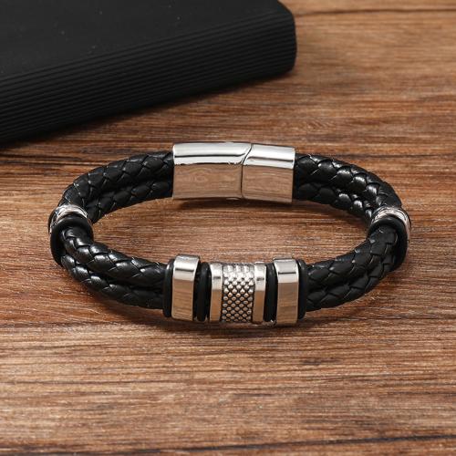 Pulseras de Cordón de PU, aleación de zinc, con Imán & Cuero de PU, chapado, para hombre, Negro, Vendido por UD