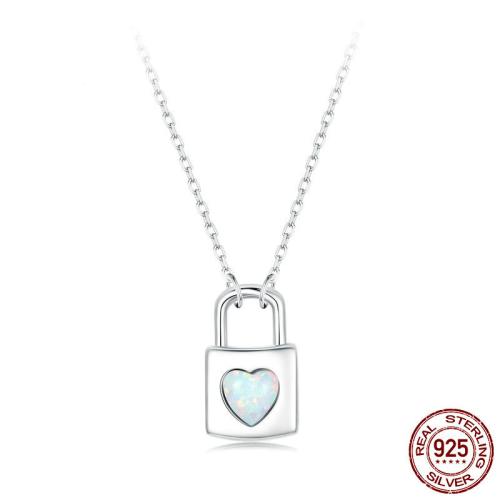 925 de prata esterlina colar, with resina, with 1.97inch extender chain, bloqueio para crianças, platinado, cadeia oval & para mulher, comprimento Aprox 15.75 inchaltura, vendido por PC