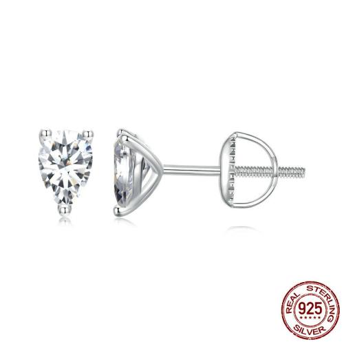 925 sterling silver Stud Earring, med Moissanite (på), Dropp, platinerade, mode smycken & för kvinna, 4x6mm, Säljs av Par