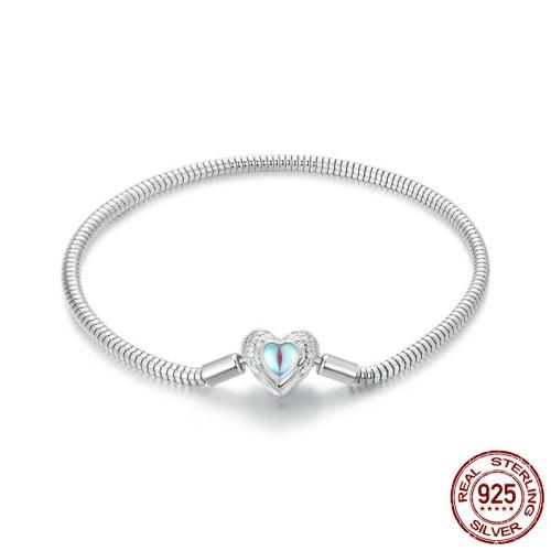 925 sterline d'argento braccialetto, with Moonstone, Cuore, placcato platino, formato differente per scelta & catena del serpente & per la donna, Venduto da PC