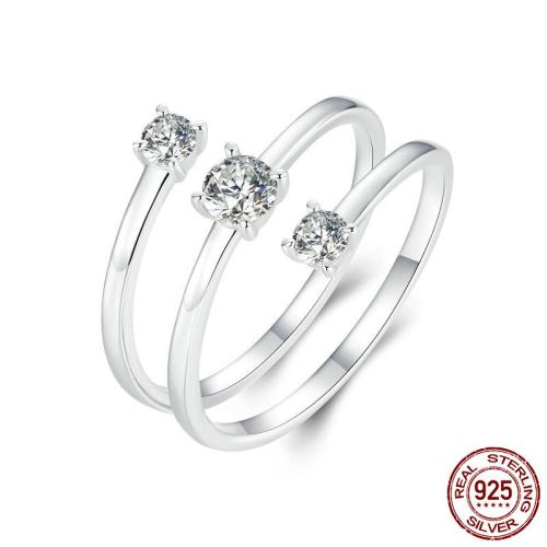 925 de prata esterlina Cuff Ring Finger, Padrão Geométrico, platinado, micro pavimento em zircônia cúbica & para mulher & vazio, tamanho:6-8, vendido por PC