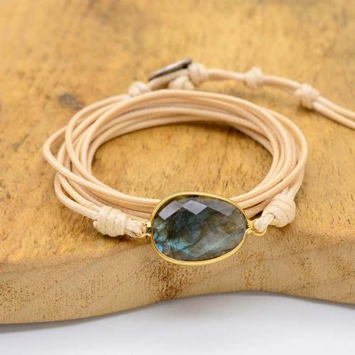 Trendy Wax cord armbanden, Zinc Alloy, met Labradorite & Wax, mode sieraden & multilayer & uniseks, Lengte Ca 17.5 cm, Verkocht door PC