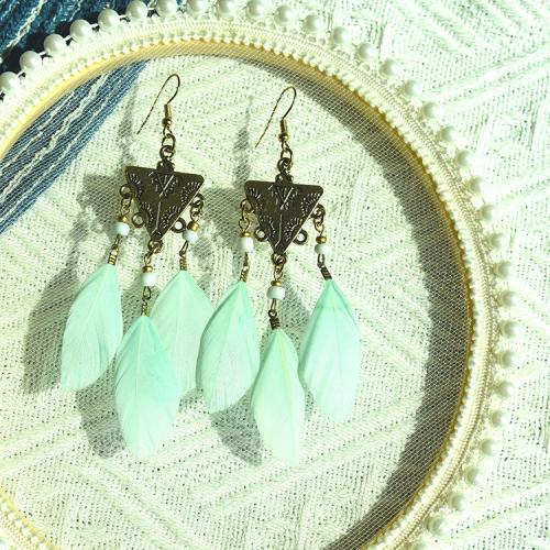 Mode Feather Earring, Veer, met Seedbead & Zinc Alloy, gold plated, mode sieraden & voor vrouw, meer kleuren voor de keuze, 40x105mm, Verkocht door pair