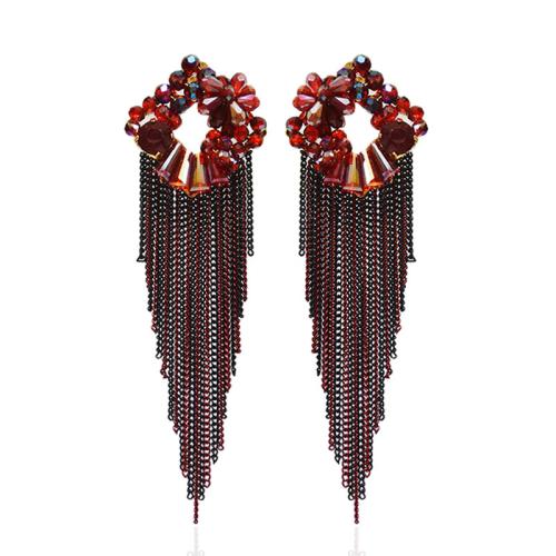 Fashion Fringe Earrings Crystal with Iron Tassel plated fashion jewelry & for woman Sold By Pair