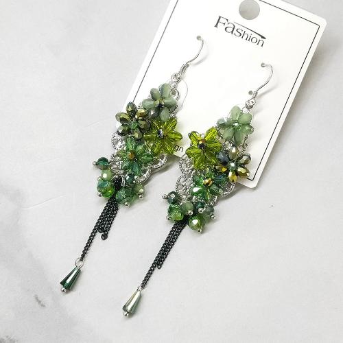 Boucles d'oreilles cristal, avec fer, fleur, Placage, bijoux de mode & pour femme, plus de couleurs à choisir, 20x95mm, Vendu par paire