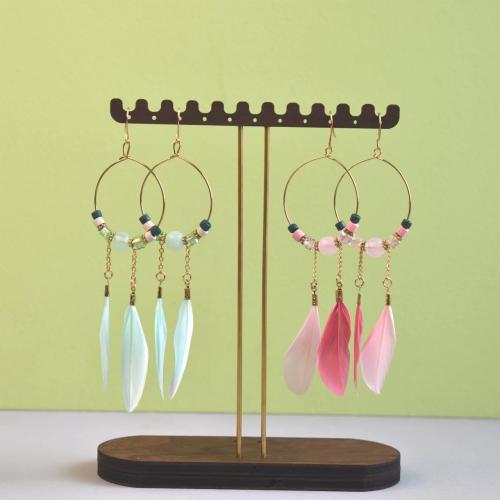 Mode Feather Earring, Veer, met Seedbead & Kristal & Zinc Alloy, gold plated, mode sieraden & voor vrouw, meer kleuren voor de keuze, 115mm, Verkocht door pair