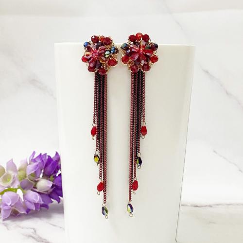 Fashion Fringe Boucles d'oreilles, cristal, avec fer, glandpompon, Placage, bijoux de mode & pour femme, plus de couleurs à choisir, 20x95mm, Vendu par paire