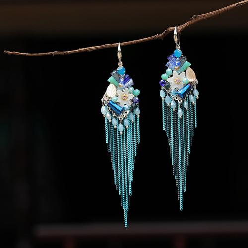 Fashion Fringe Boucles d'oreilles, cristal, avec coquille & laiton, glandpompon, Placage, bijoux de mode & pour femme, plus de couleurs à choisir, 23x112mm, Vendu par paire