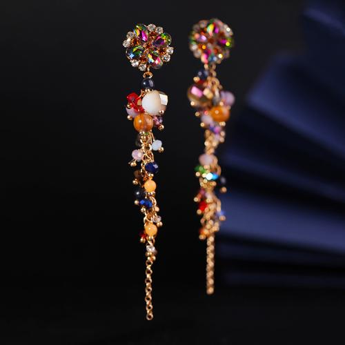 Pendientes de Cristal, con metal, borla, chapado, Joyería & para mujer, más colores para la opción, 15x93mm, Vendido por Par