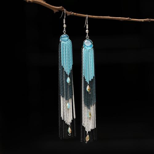 Fashion Fringe Boucles d'oreilles, cristal, avec laiton, glandpompon, Placage, bijoux de mode & pour femme, plus de couleurs à choisir, 10x109mm, Vendu par paire