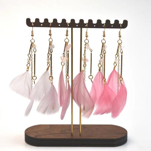 Mode Feather Earring, Veer, met Gemstone Chips & Zinc Alloy, gold plated, mode sieraden & voor vrouw, meer kleuren voor de keuze, 25x100mm, Verkocht door pair