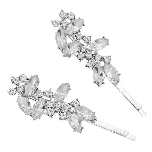 Barrette, alliage de zinc, bijoux de mode & pour femme & avec strass, argent, 70x27mm, 2PC/sac, Vendu par sac